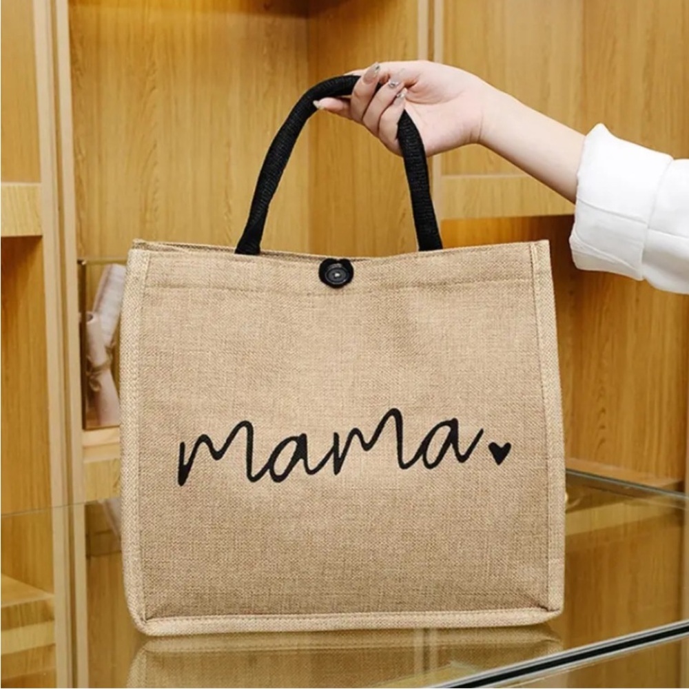 Mama Jute Tote Bag - Tan and Black